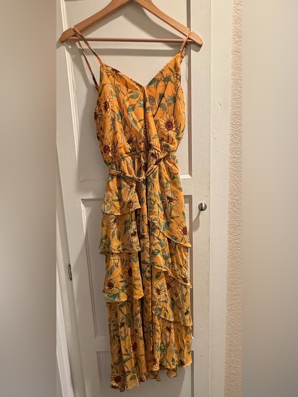 LC Lauren Conrad Yellow Sunflower-Print Tiered Midi Dress